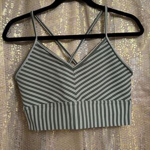 Glyder Premier Sports Bra Moss Green & Oatmilk Stripe XL NWOT